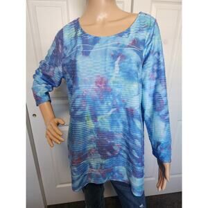 Soft Surroundings Blue & White Watercolor Ribbed Tunic Top Size Large